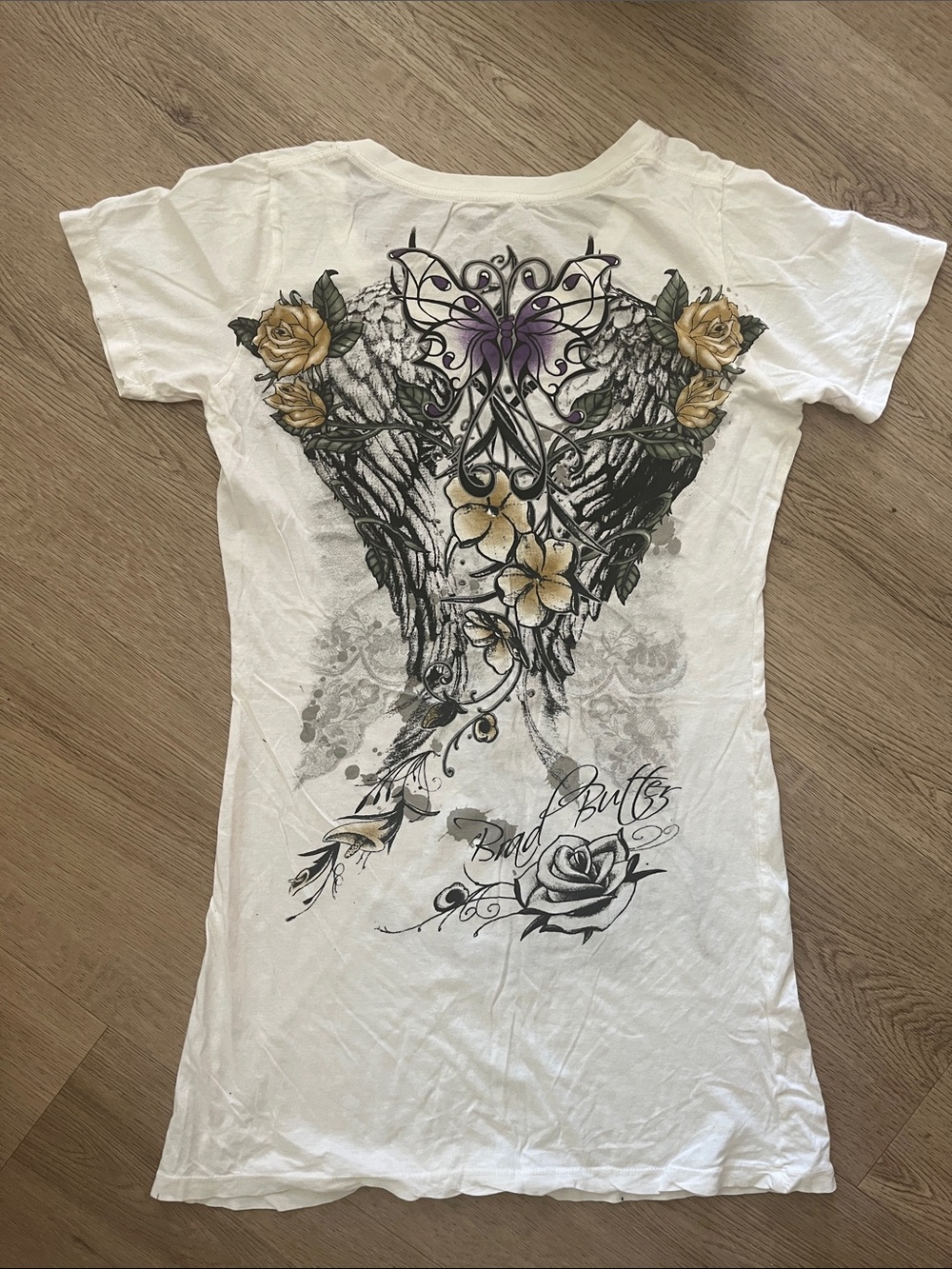 Women’s White Graphic Scoop Neck Tunic with Floral Cross Detail - Picture 4 of 4